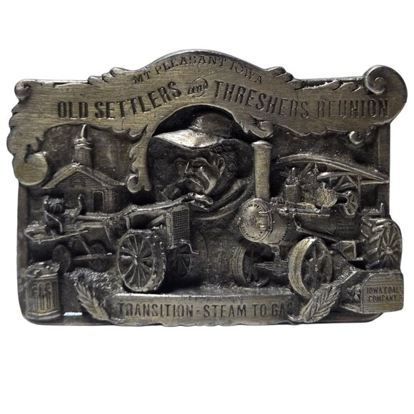 Mt Pleasant Iowa  Belt Buckle Old Settlers and Threshers Reunion 1982 Distressed - Picture 12 of 14
